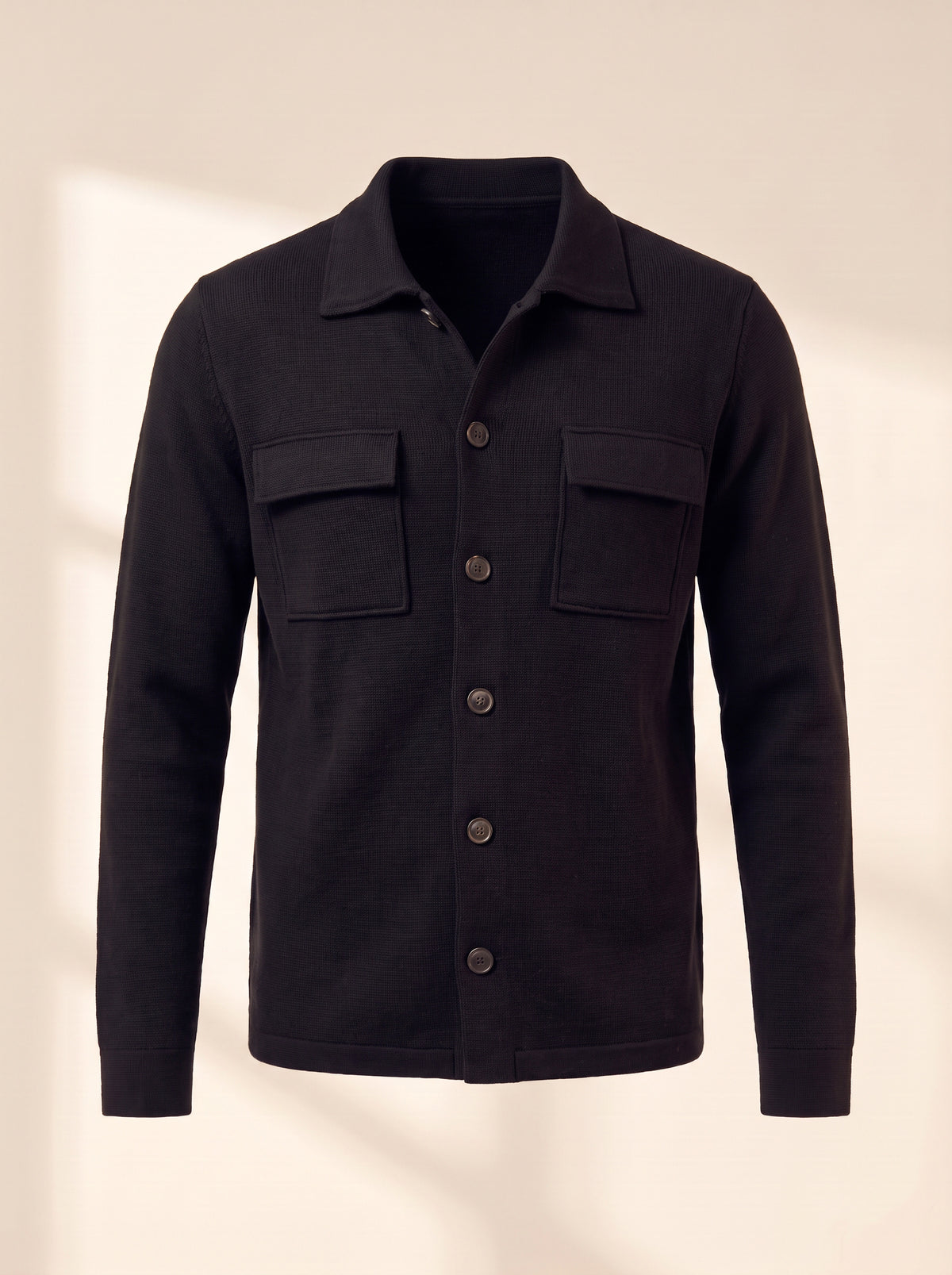 Gran Sasso Milano-Rib Shirt Jacket — Black - BLACK - Ghost Mannequin Front