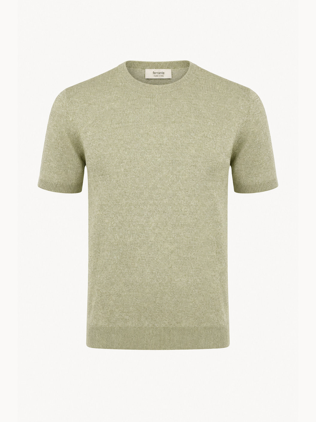 Ferrante Linen T-Shirt – Sage - Ghost Mannequin Front