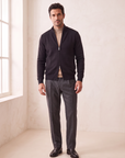 RICE STITCH FULL-ZIP CARDIGAN – BLACK - Full Front Model