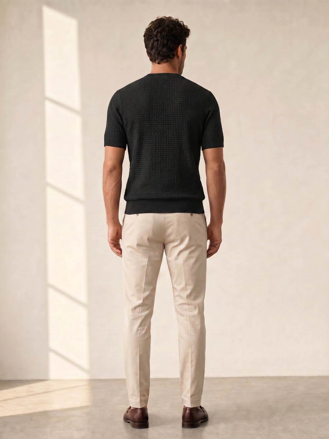 Gran Sasso Cotton Linen Brick T-Shirt – Black - Full Back Model