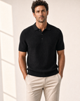 Ferrante Textured Polo – Black - Detail Front