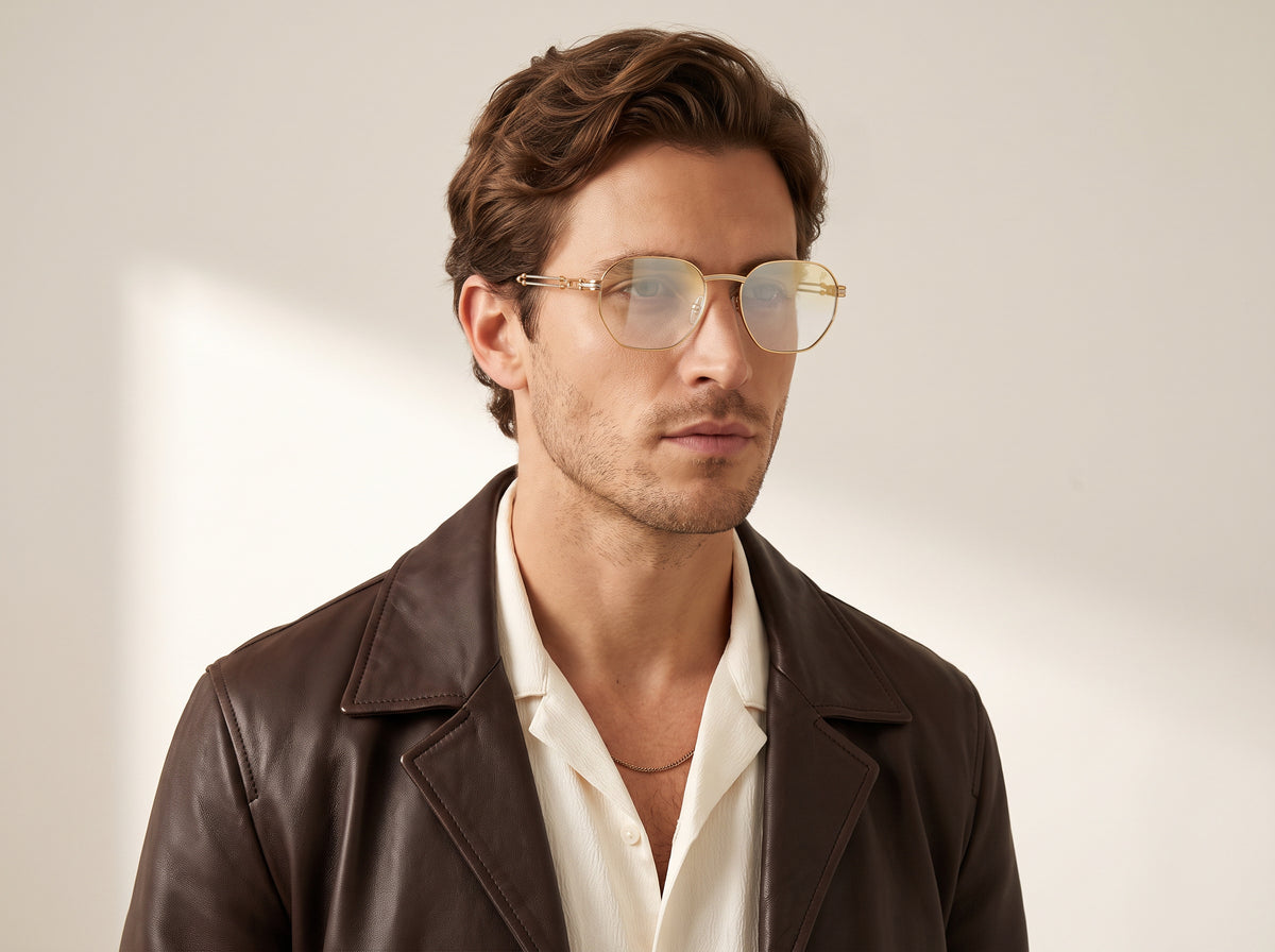 Vintage Frames Detroit Player XL Double Rope Edition 18KT Two-Tone Gold – Clear Flash Gold – YELLOW / WHITE GOLD / CLEAR FLASH GOLD - Grafic model portrait