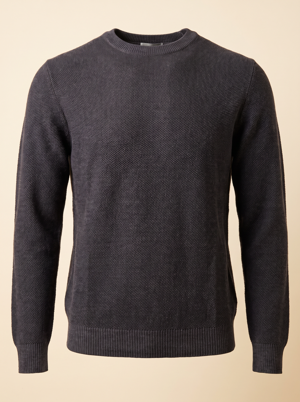 FERRANTE ESSENTIAL TEXTURED MERINO CREWNECK – DARK CHARCOAL - Ghost Mannequin Front