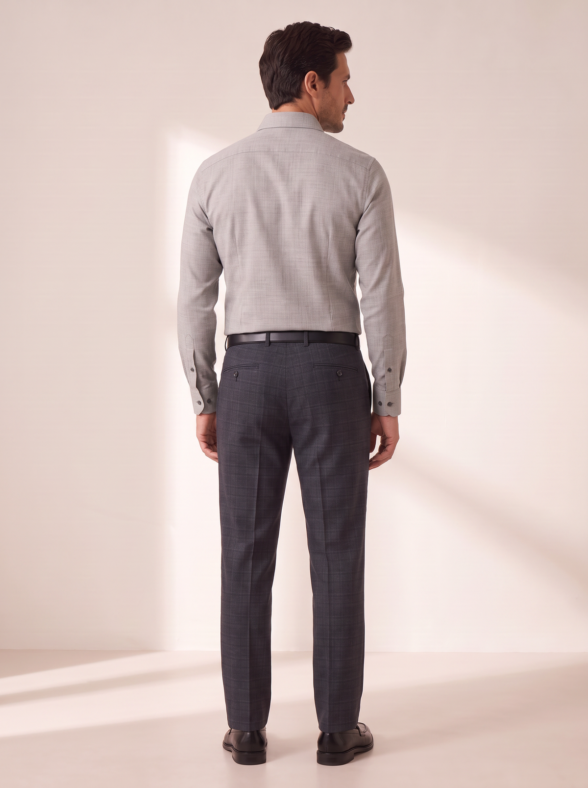 GORDON SC VIRGIN WOOL SHIRT – LIGHT GREY MELANGE - Full Body Back