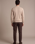 FERRANTE ESSENTIAL GARMENT-DYED MERINO MOCK NECK – LIGHT SANDY BEIGE - Full Back Model