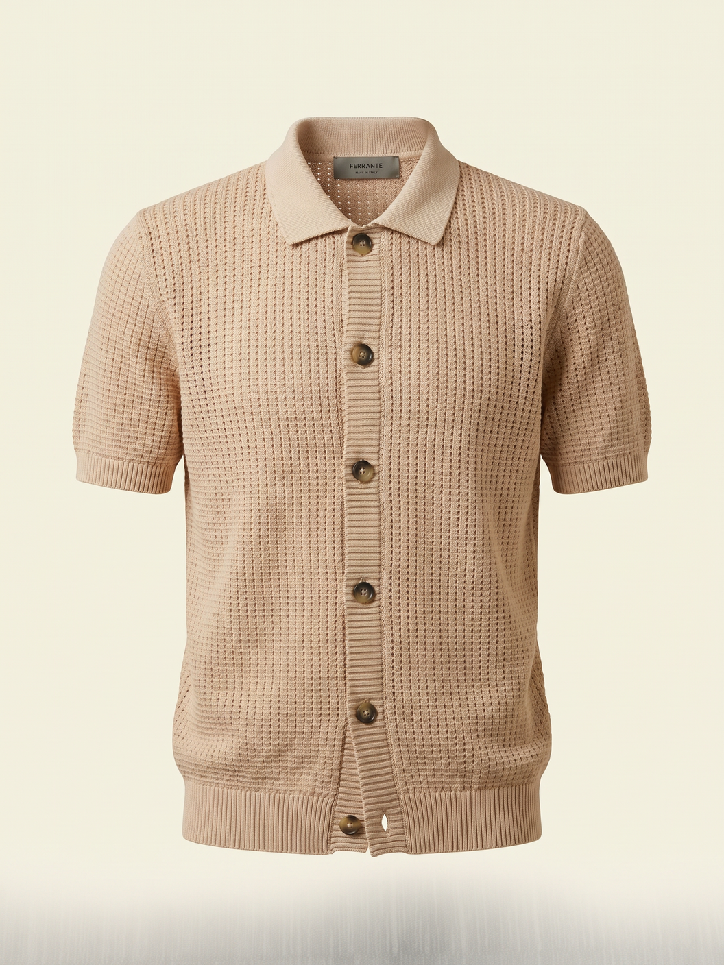 Ferrante SS Knit Button Shirt – Tan - Detail Back