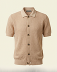 Ferrante SS Knit Button Shirt – Tan - Detail Back