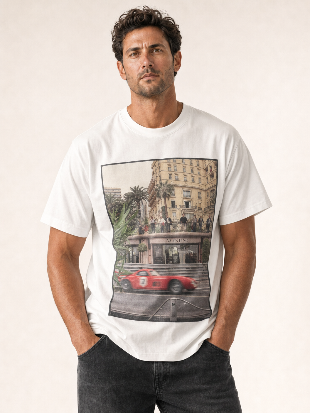 Bastille Direct Printed T-Shirt Monaco — White — Detail Front