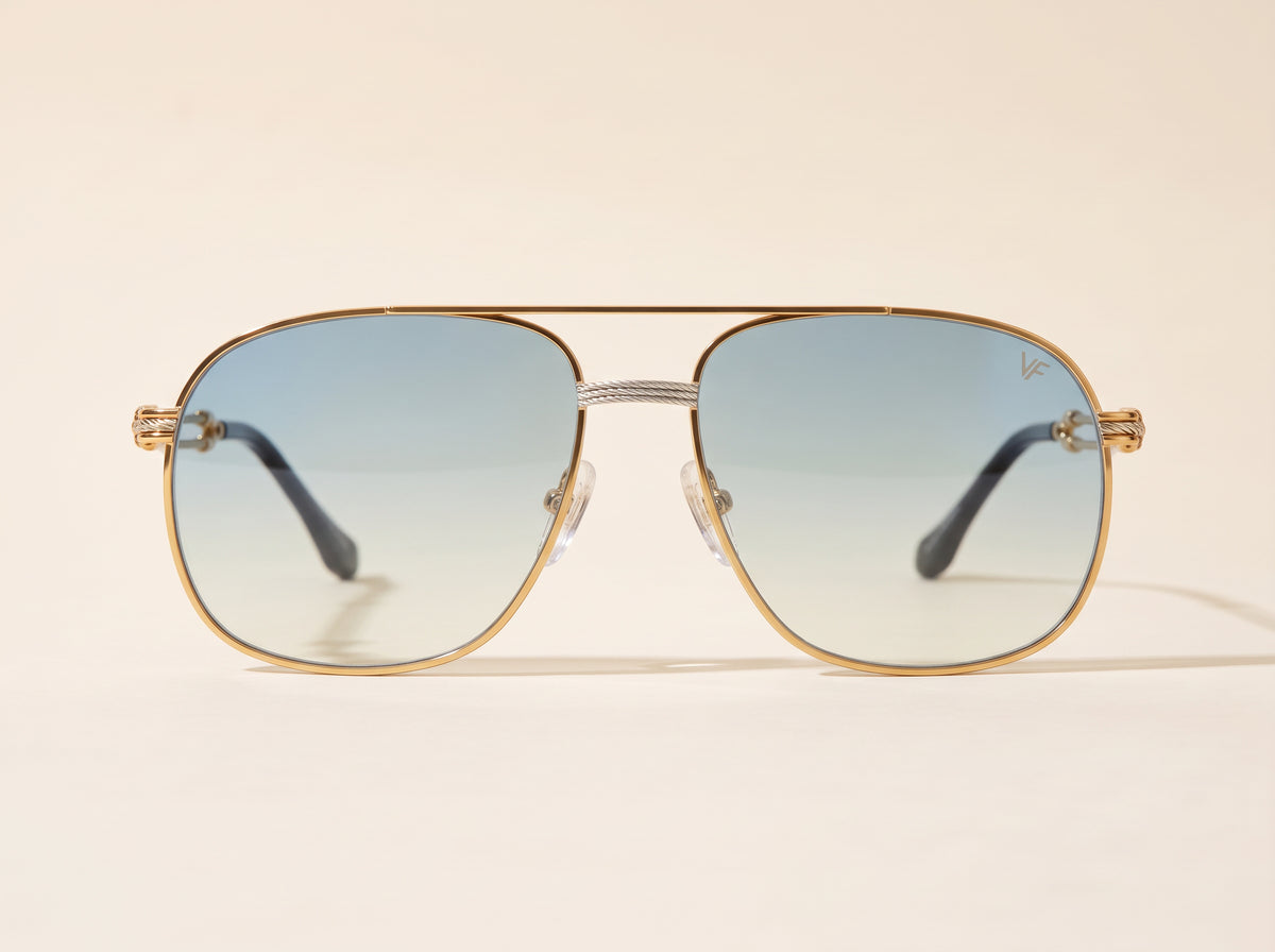 Vintage Frames Snatch Double Rope Edition 18KT Two-Tone Gold – Pastel Blue – YELLOW / WHITE GOLD / PASTEL BLUE - Front hero