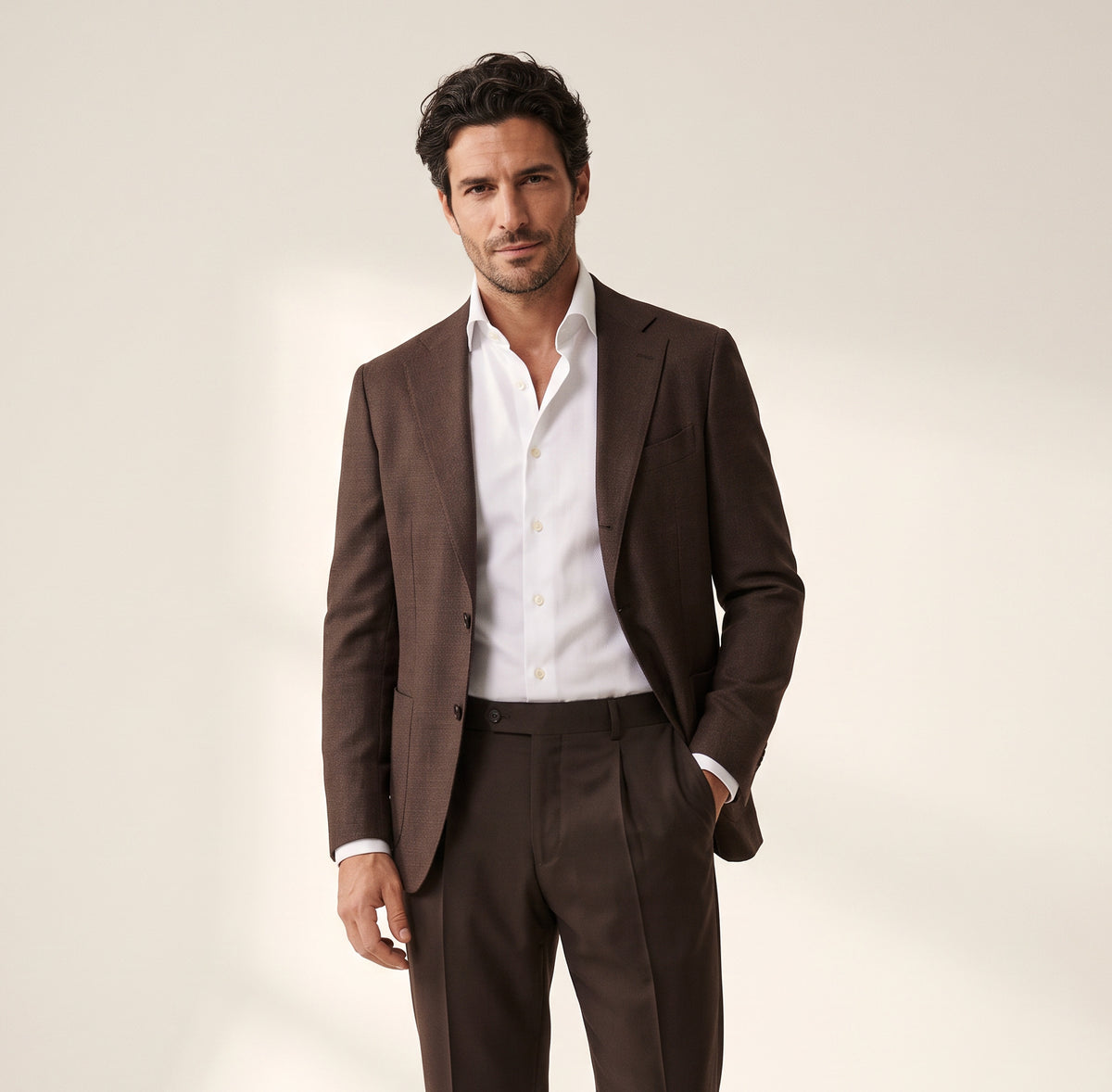 Gordon Textured Shirt – SAND – WHITE - Hero Front