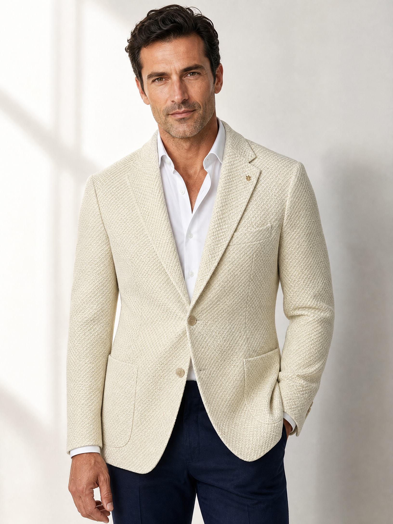 Textured Knit SB Blazer Tagliatore Cream