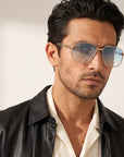 Vintage Frames Snatch Double Rope Edition 18KT Two-Tone Gold – Pastel Blue – YELLOW / WHITE GOLD / PASTEL BLUE - Grafic model portrait