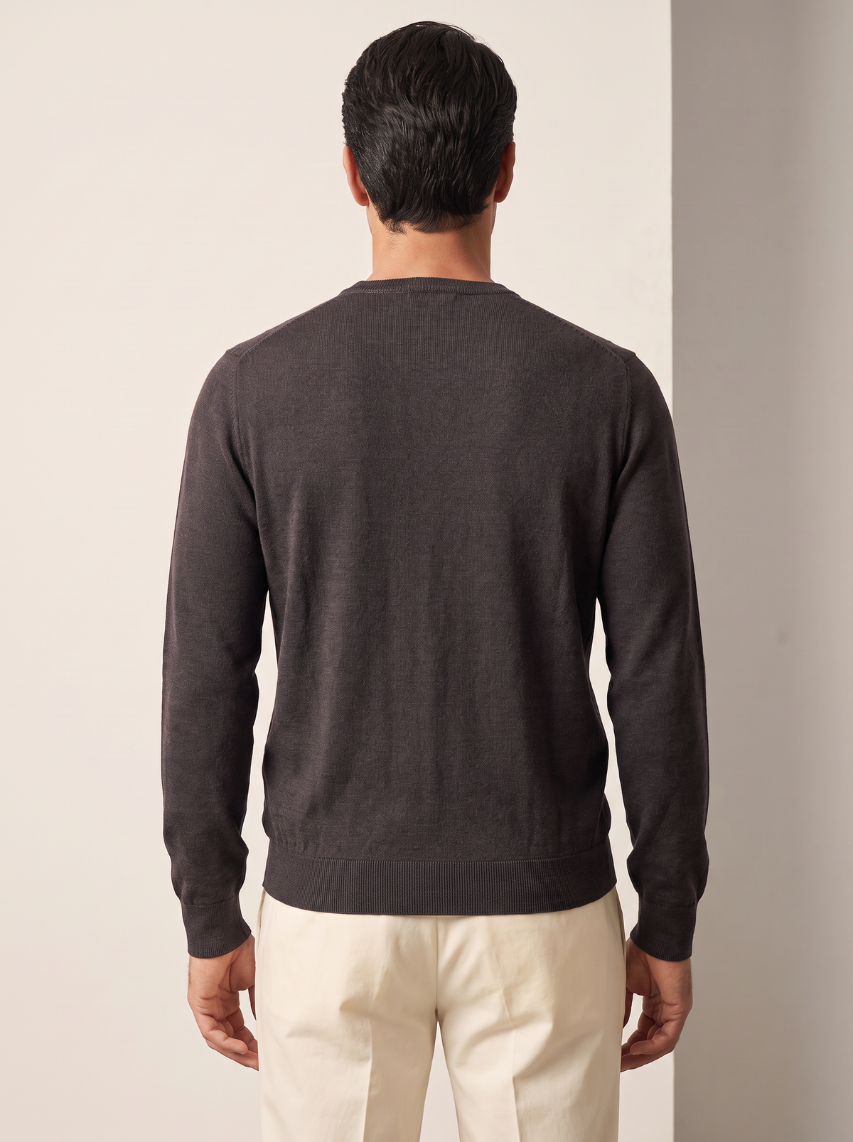 FERRANTE EXTRAFINE MERINO WOOL DIAMOND JACQUARD CREWNECK – ANTHRACITE - Mid-body Back