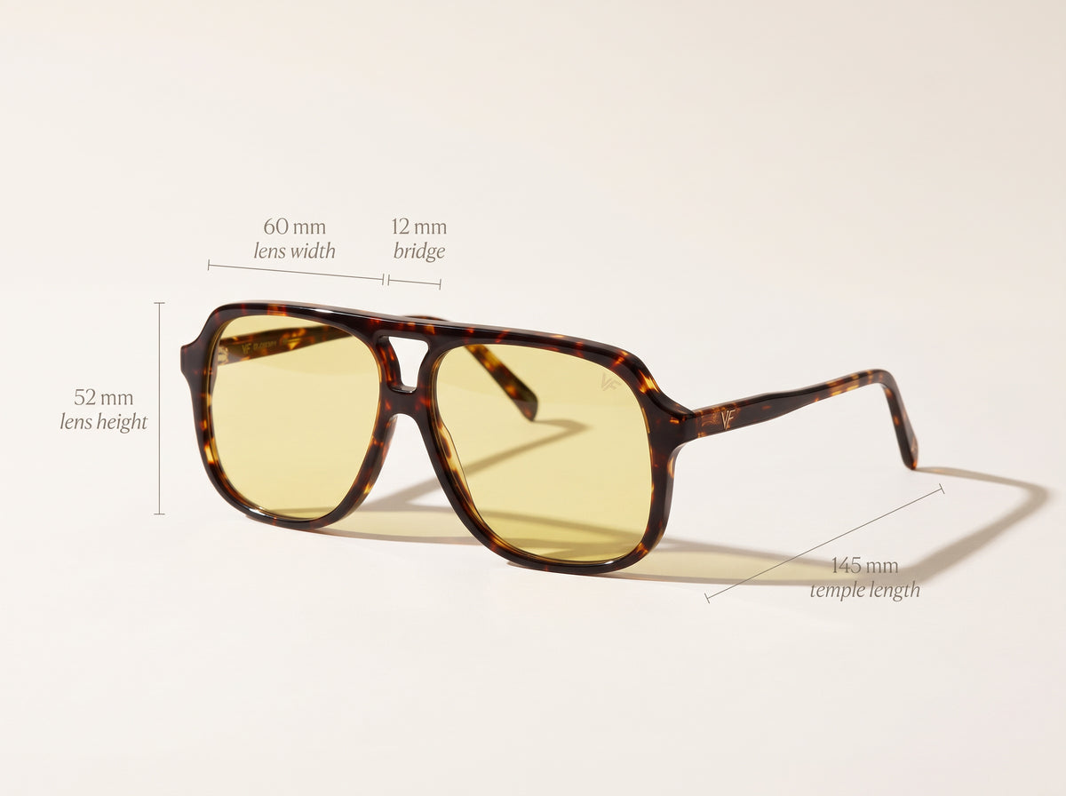 Vintage Frames King Size Brown Tortoise Acetate – Yellow – BROWN TORTOISE / YELLOW - Measurements
