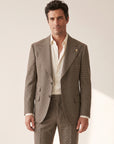 TAUPE MICRO-DOT SINGLE-BREASTED PEAK LAPEL SUIT - GABRIELE PASINI – TAUPE / IVORY - Hero Front