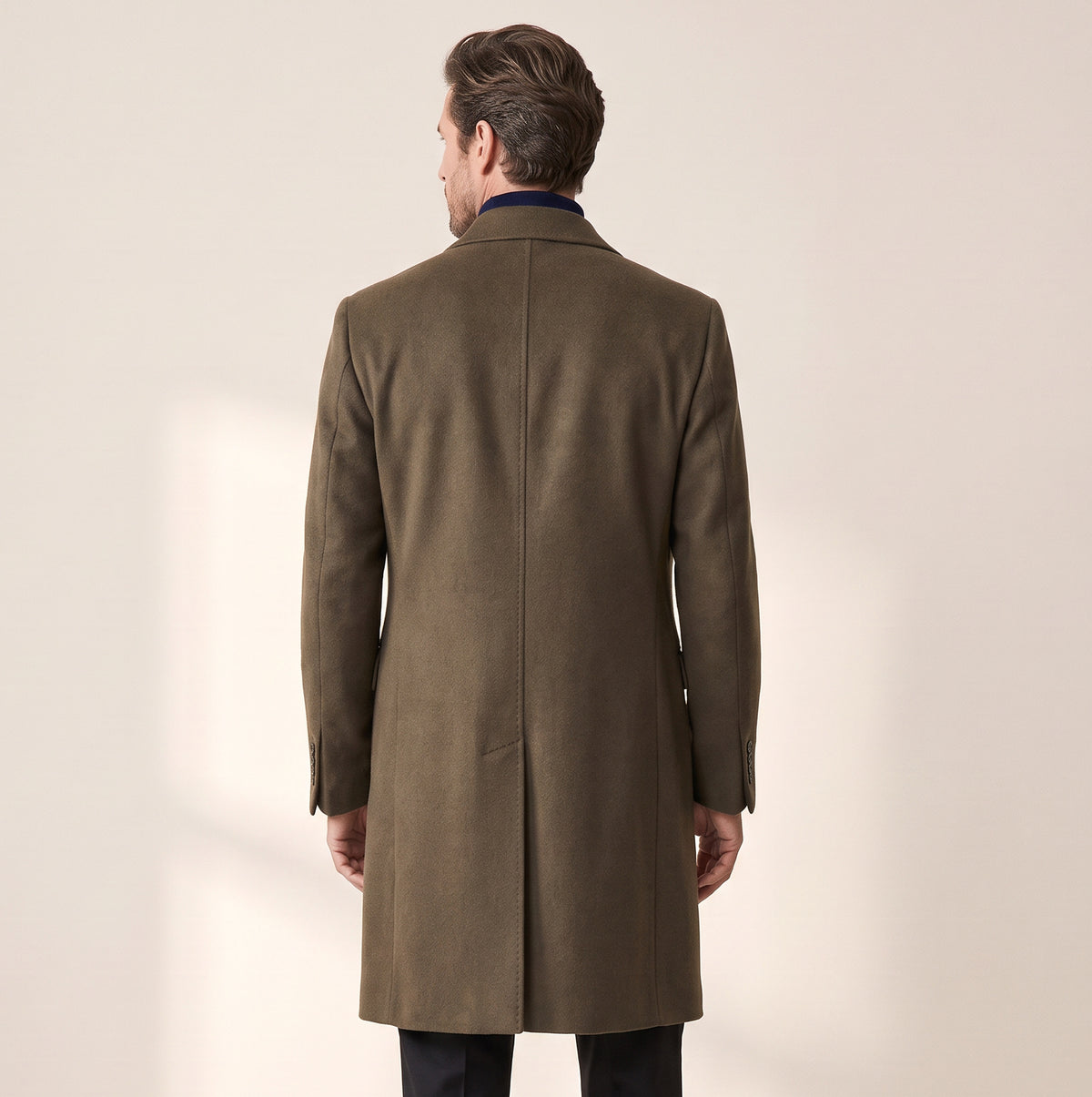 Sultan Double-Breasted Coat – SAND – DARK OLIVE - Hero Back