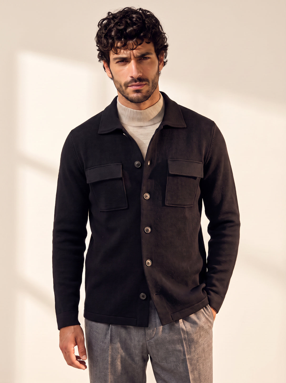 Gran Sasso Milano-Rib Shirt Jacket — Black - BLACK - Hero Front