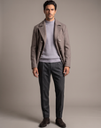 FERRANTE ESSENTIAL GARMENT-DYED MERINO MOCK NECK – COOL LIGHT GREY LILAC - Full Front Model