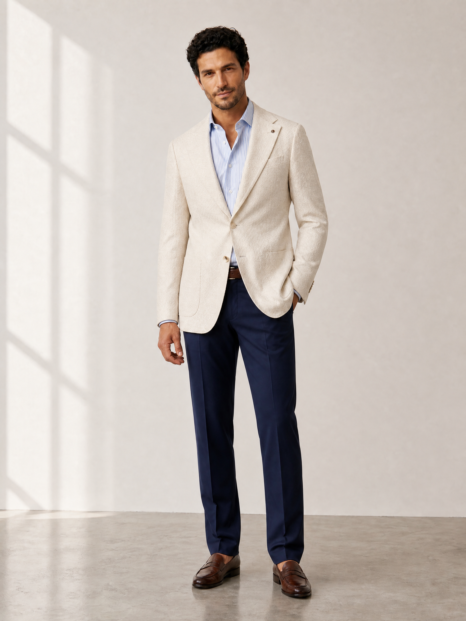 SAND Performance Pin Stripe Shirt – BLUE - Full Front Model