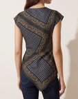 Yvonne Asymmetric Scarf Top — Heritage Navy Multi – HERITAGE NAVY MULTI - Hero Back