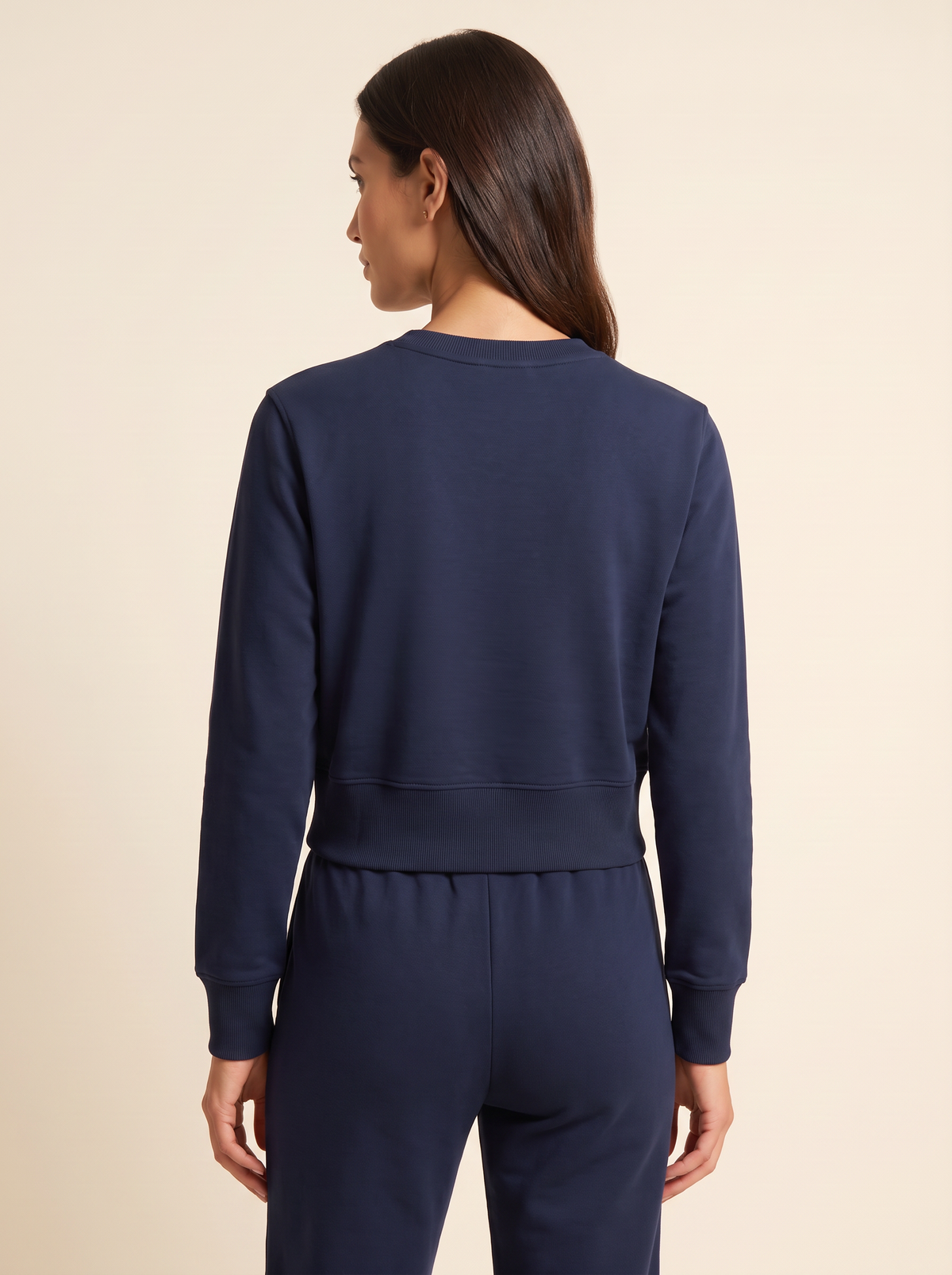 Brushed Pima Cotton Cropped Sweatshirt – DARK NAVY - Hero Back