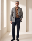 CRAIG STR PERFORMANCE STRETCH TROUSER – CHARCOAL NAVY GLEN PLAID - Full Body Front
