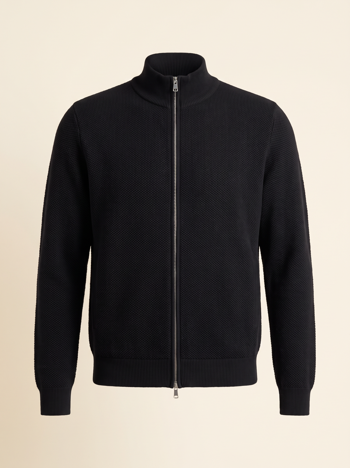 RICE STITCH FULL-ZIP CARDIGAN – BLACK - Ghost Front