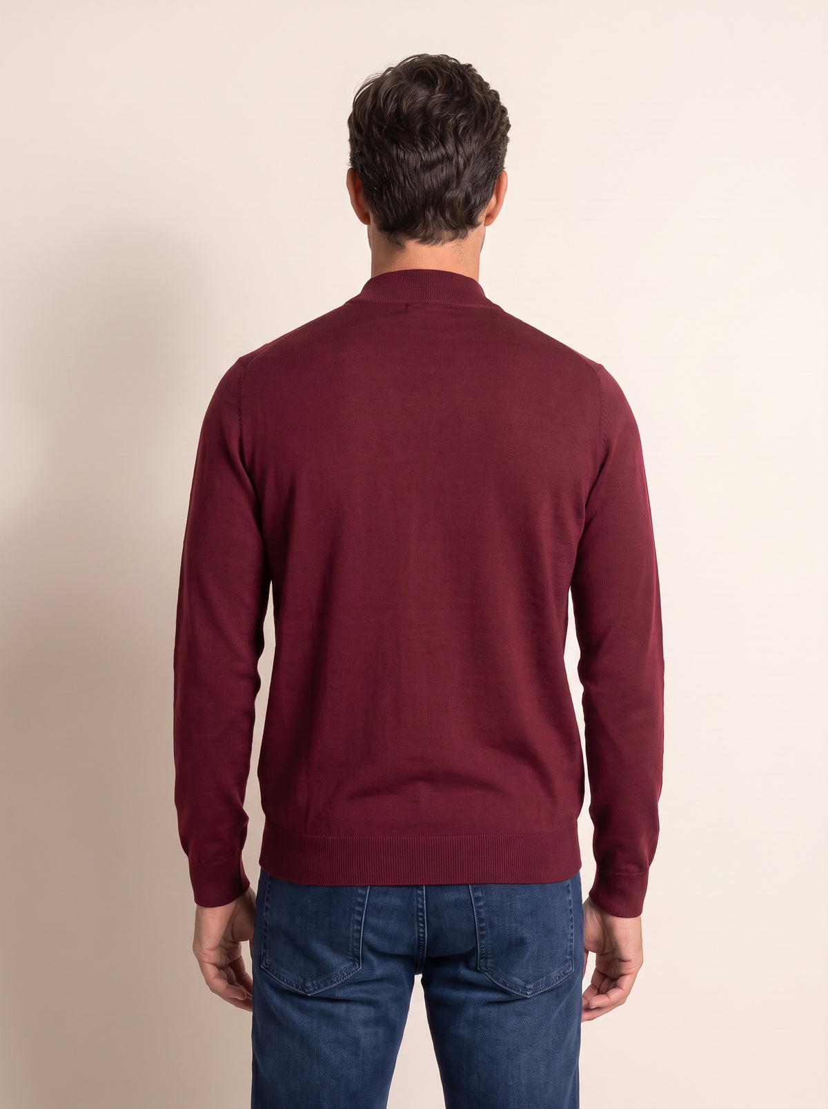 Gran Sasso Extra-Fine Merino Mock Neck — Burgundy - BURGUNDY - Mid-Body Back