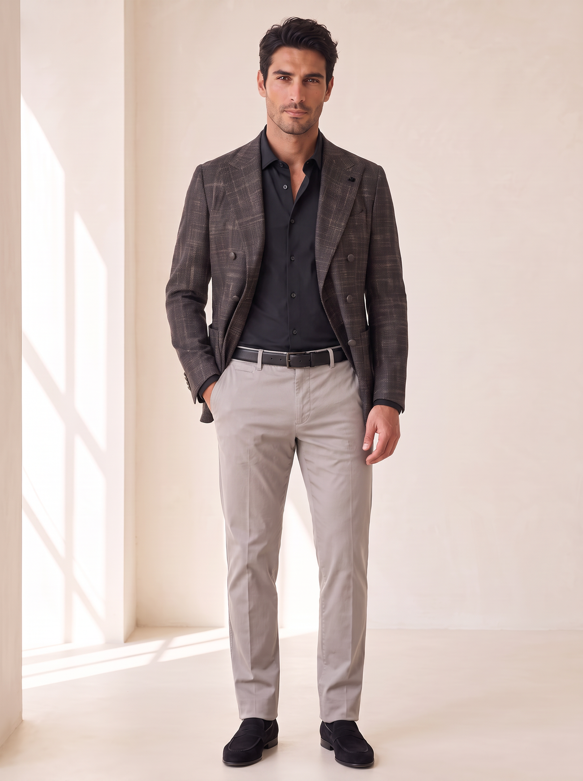 TECHNICAL TAILOR FIT SHIRT - ARCHIVIUM – BLACK - Full Front Model