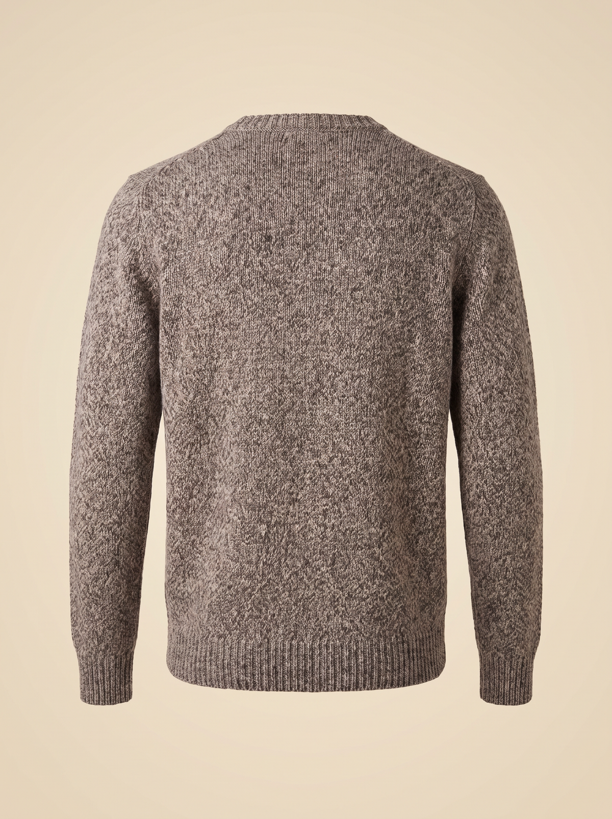 FERRANTE ROYAL RED WOOL-CASHMERE MELANGE CREWNECK – WARM BROWN GREY CREAM MELANGE - Ghost Mannequin Back