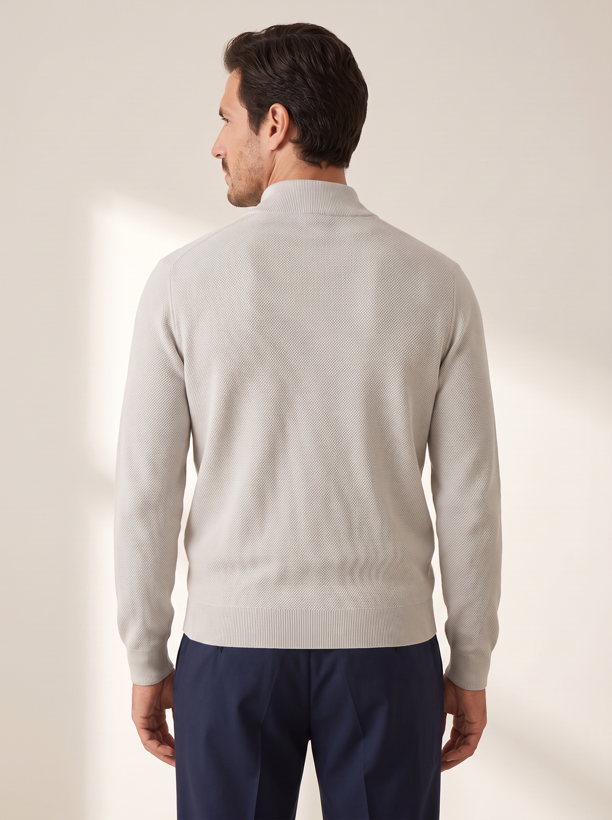 RICE STITCH FULL-ZIP CARDIGAN – SLATE - Hero Back