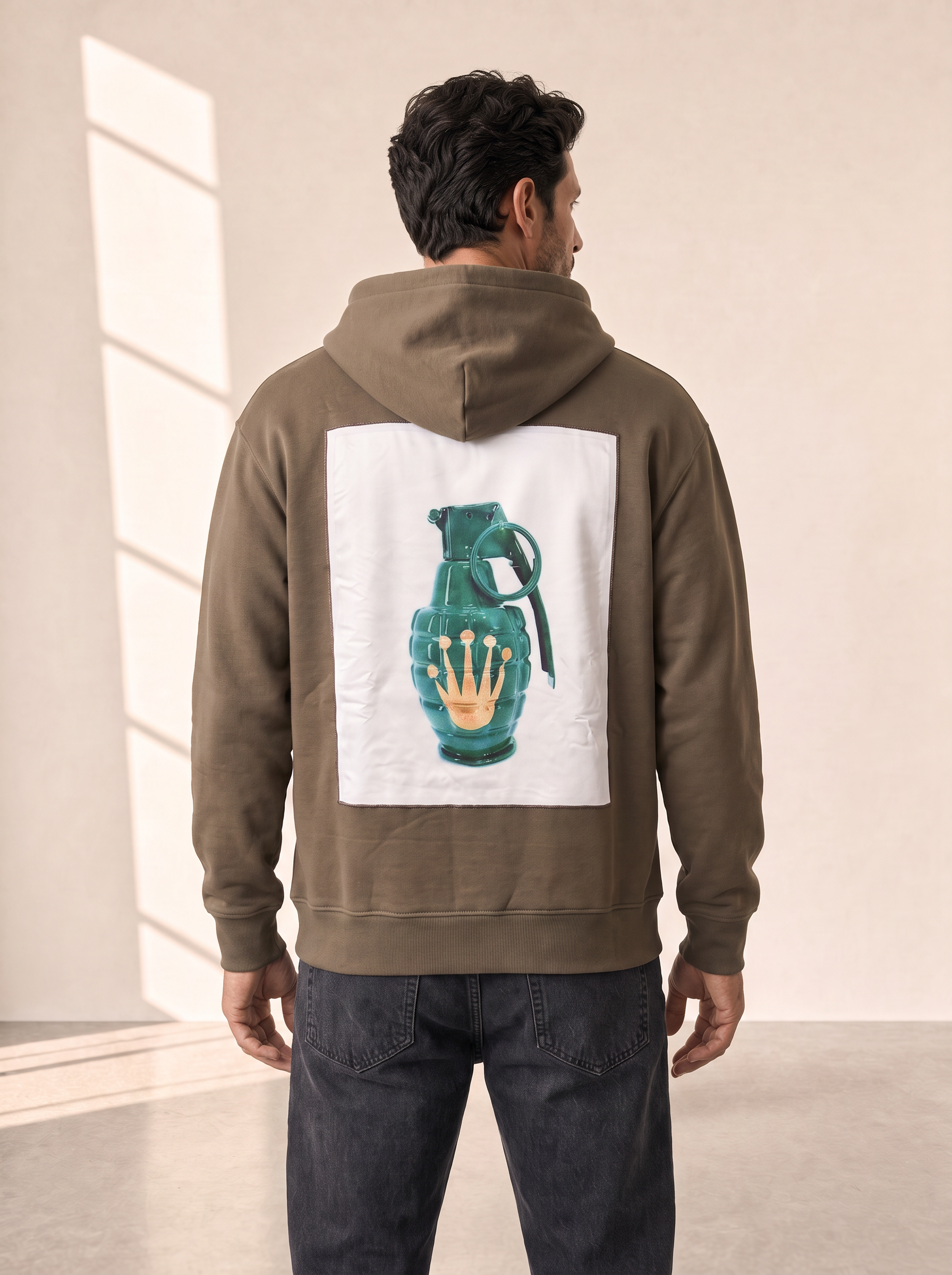 BOMB SILK PRINT HOODIE - BASTILLE – ARMY - Rear Artwork Hero