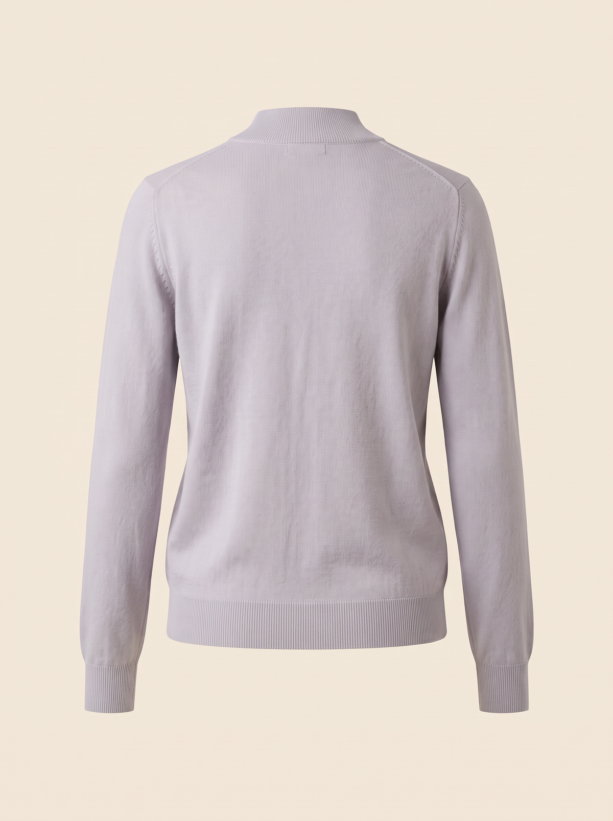 FERRANTE ESSENTIAL GARMENT-DYED MERINO MOCK NECK – COOL LIGHT GREY LILAC - Ghost Mannequin Back
