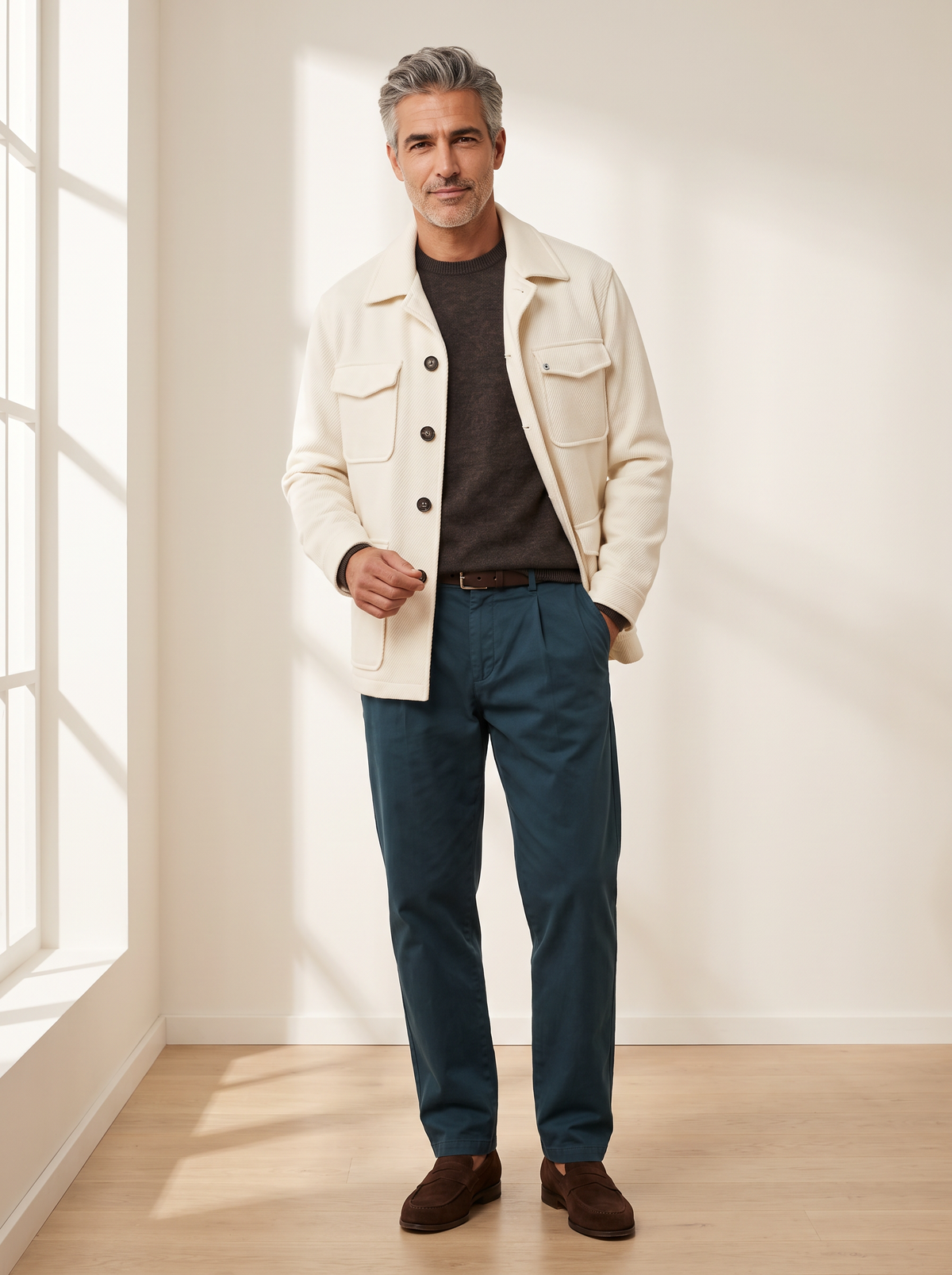 MERINO MOULINE WOOL CREWNECK – DARK BROWN - Full Body Front