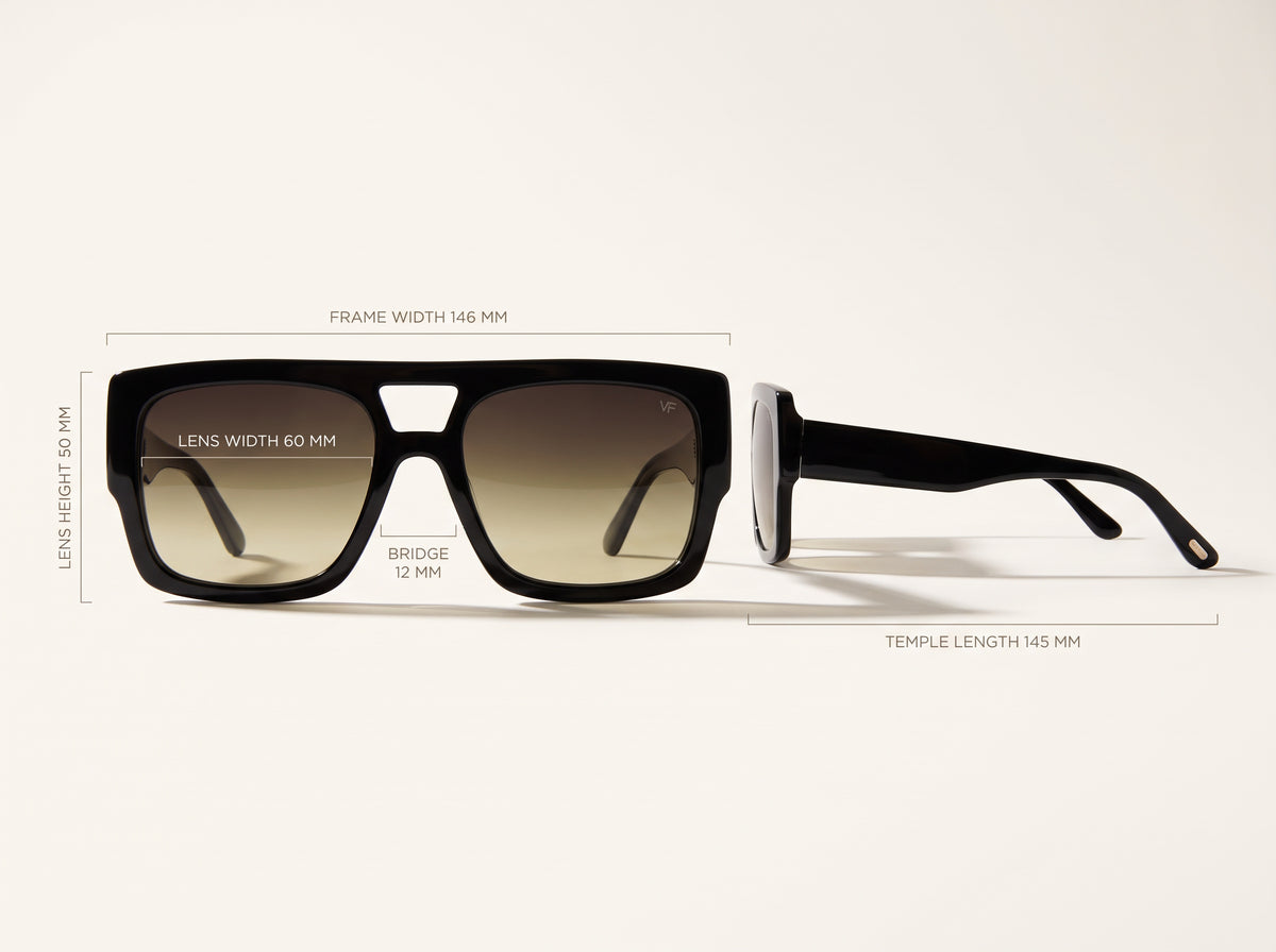 Vintage Frames Riviera Black Acetate – Espresso Gradient – BLACK / ESPRESSO GRADIENT - Measurements