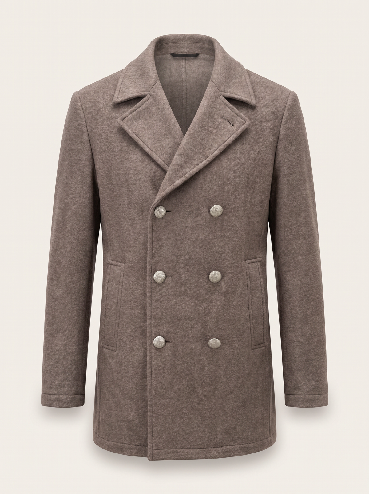 WOOL-BLEND DOUBLE-BREASTED COAT – TAUPE - Ghost Front