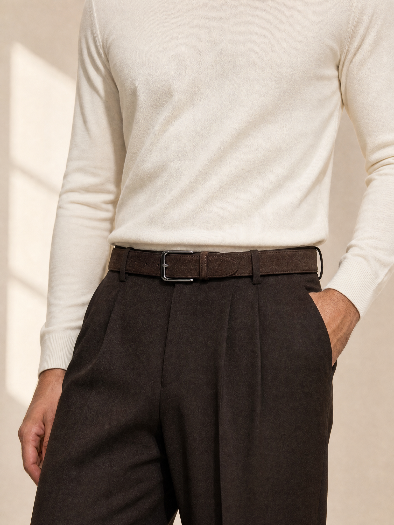 Paolo Vitale Suede Belt – BROWN - Styled Waist Front