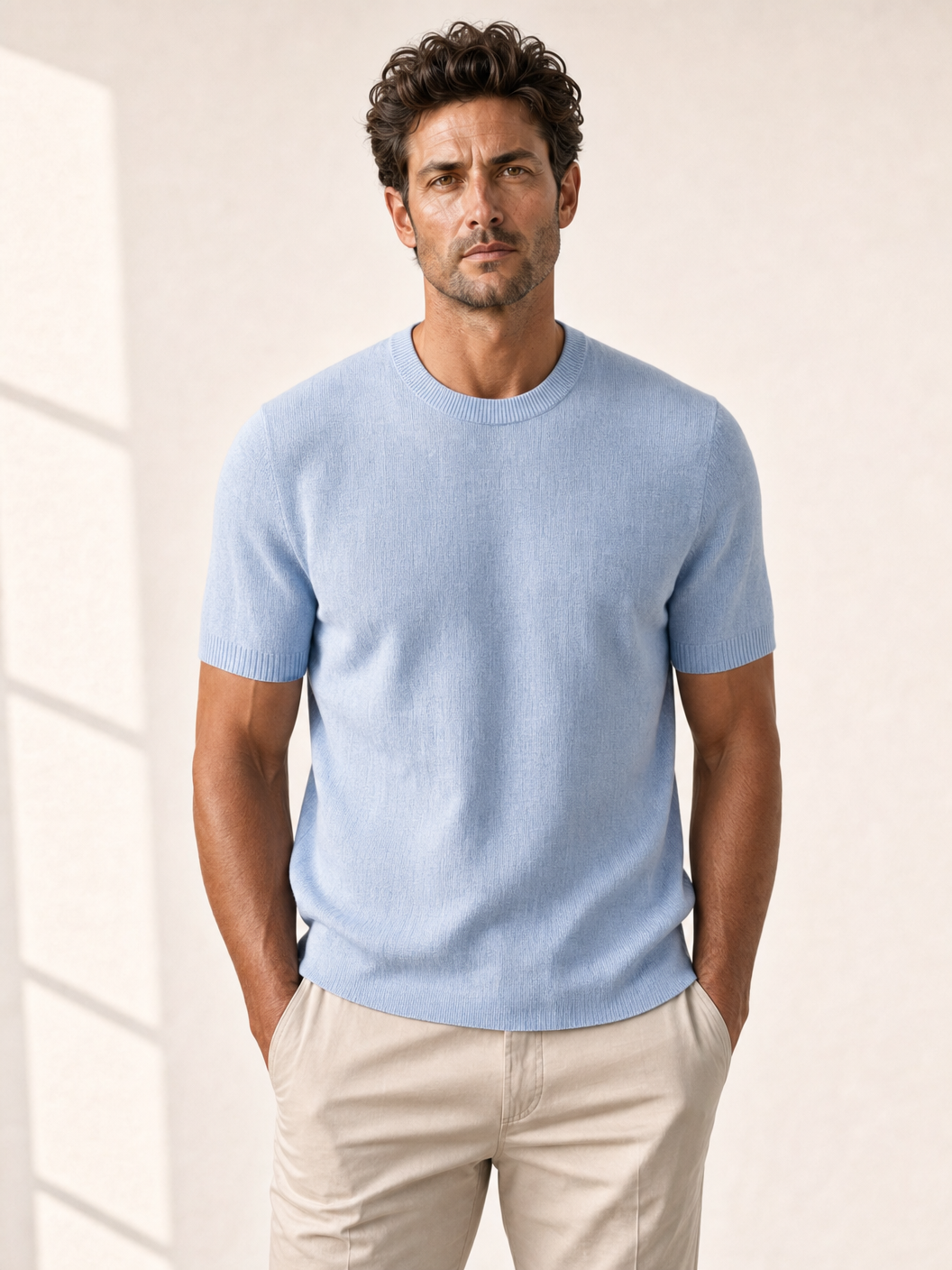 Ferrante Linen T-Shirt – Blue - Detail Front
