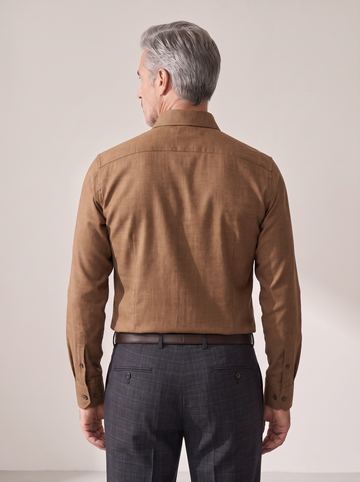 GORDON SC VIRGIN WOOL SHIRT – WARM CAMEL MELANGE - Hero Back