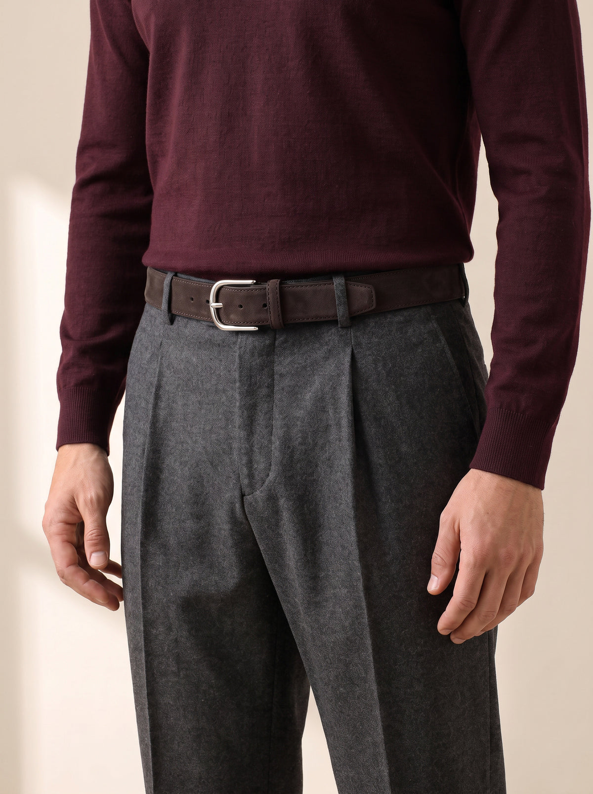 Paolo Vitale Calf Leather Belt — Dark Brown – DARK BROWN - Styled Three-Quarter