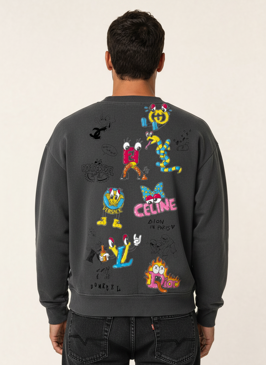 LUXURY SKETCH SWEATSHIRT - DOM REBEL – FADE BLACK - Hero Back