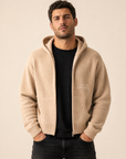 NIGHTCRAWLER KNIT HOODIE - DOM REBEL – BEIGE - Hero Front