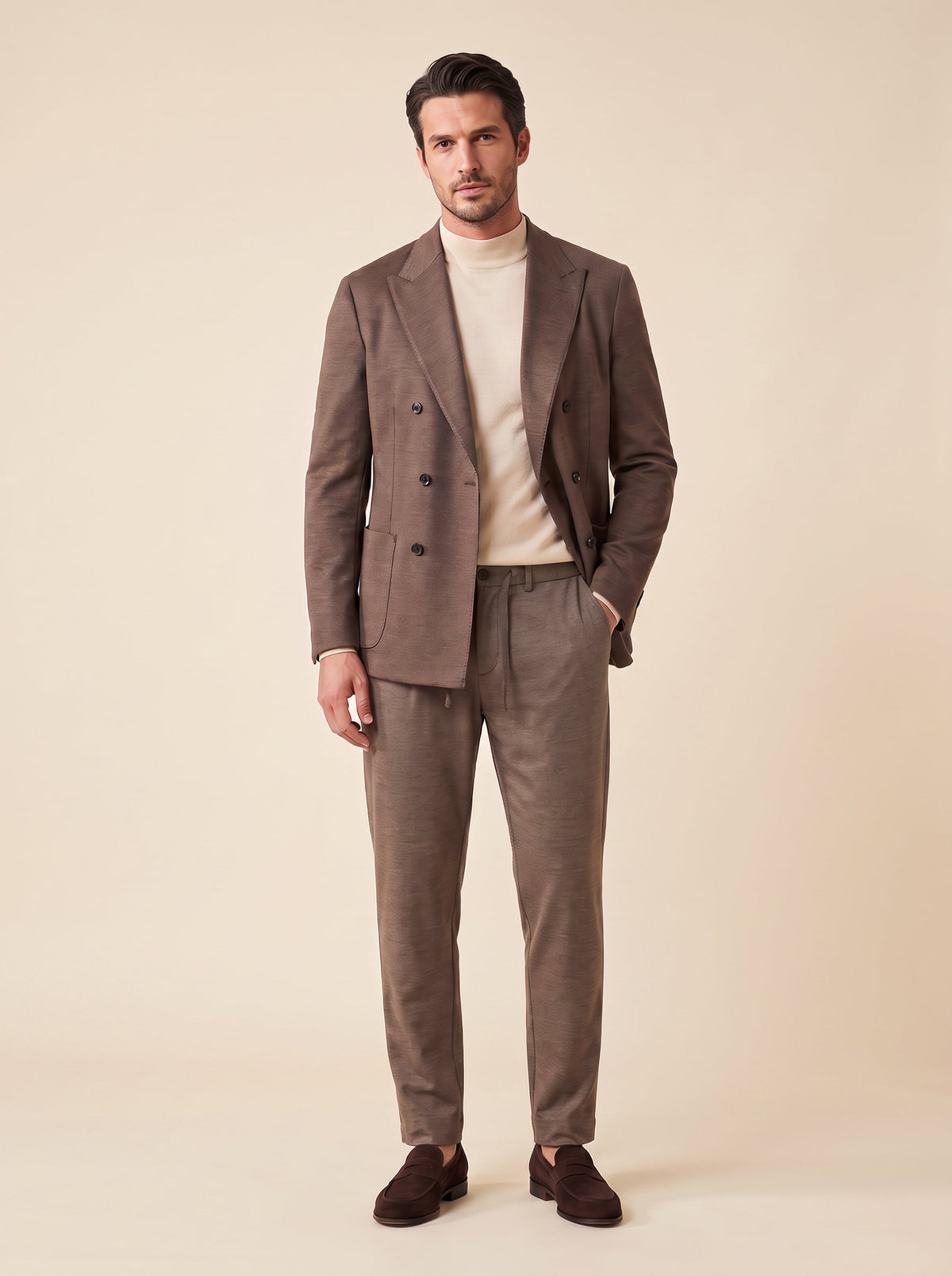 FRADI SLJ Double-Breasted Suit – BROWN - Full Suit Front