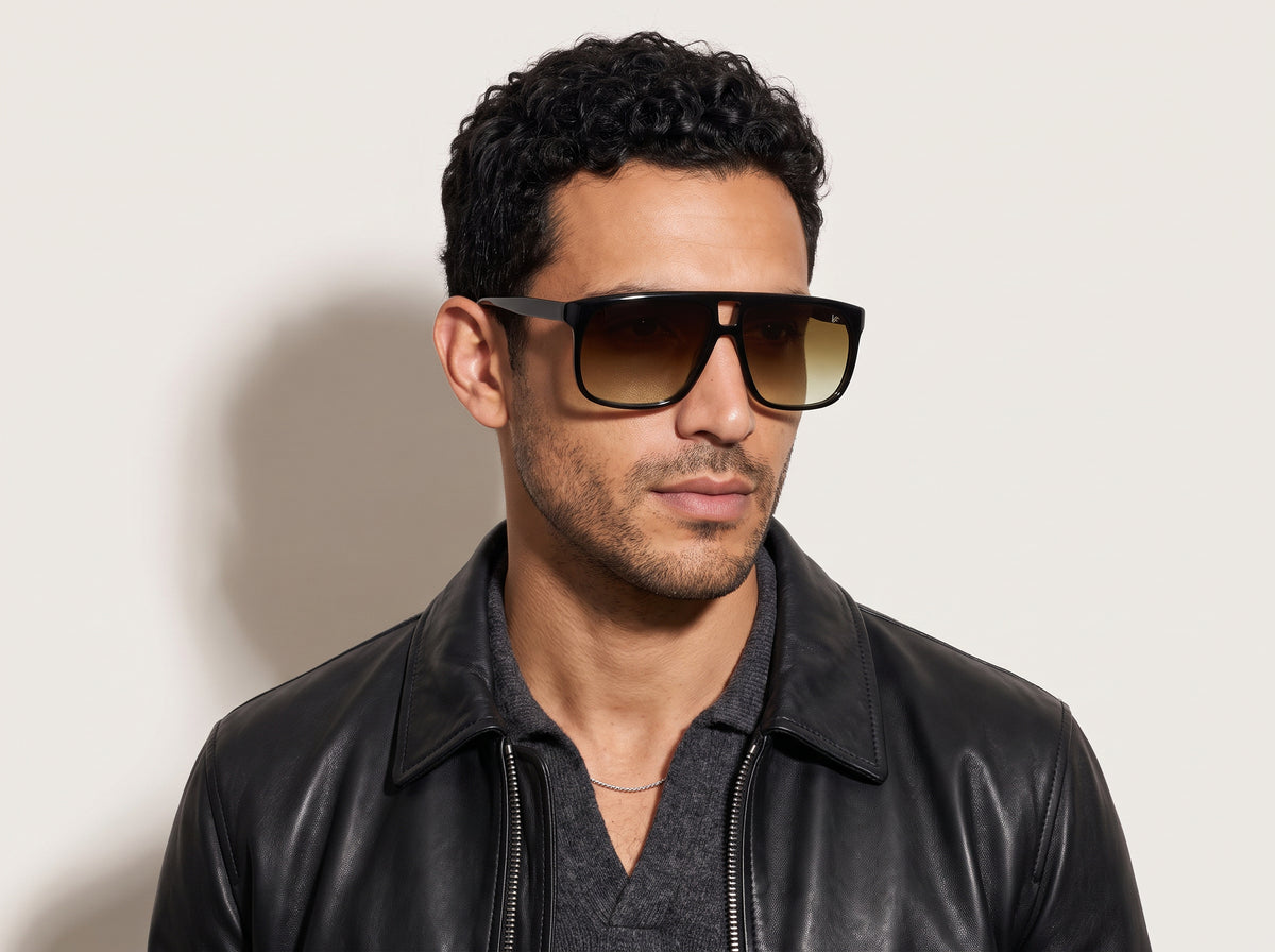 Vintage Frames Riviera Black Acetate – Espresso Gradient – BLACK / ESPRESSO GRADIENT - Grafic model portrait