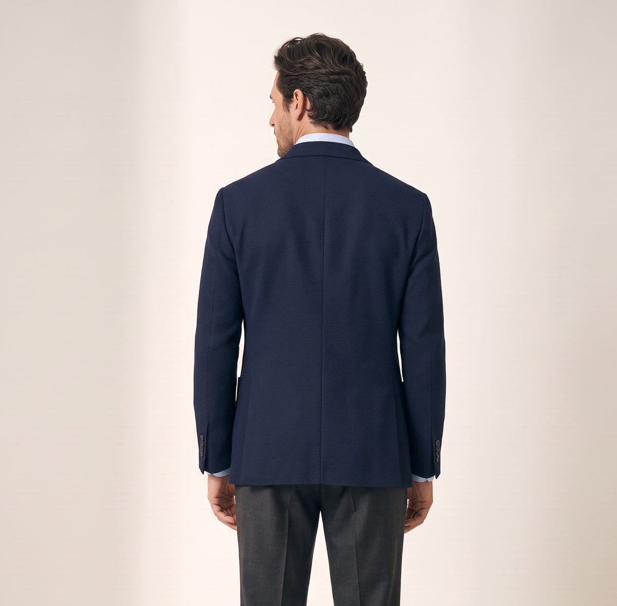 Gordon Textured Shirt – SAND – LIGHT BLUE - Hero Back