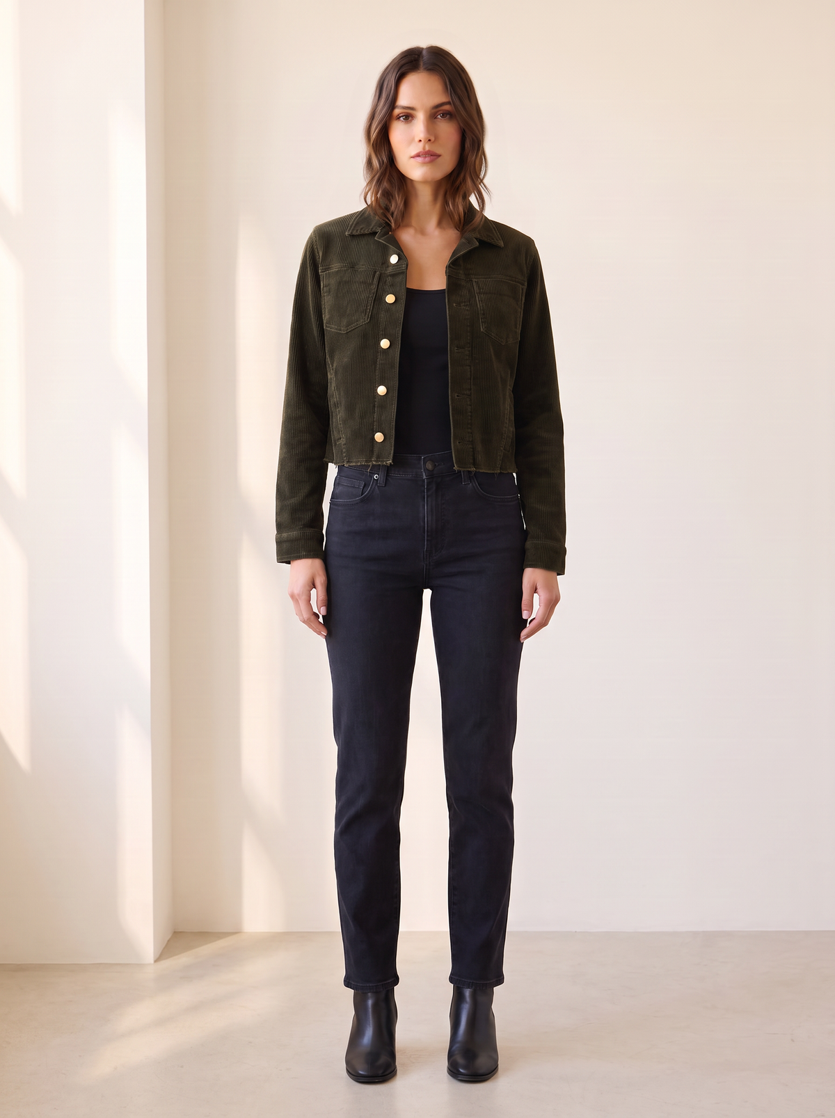 L’AGENCE Janelle Corduroy Jacket – ARMY - Full Front Model