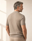 Gran Sasso Cotton Cable Knit Full-Button Polo – Mushroom - Detail Back