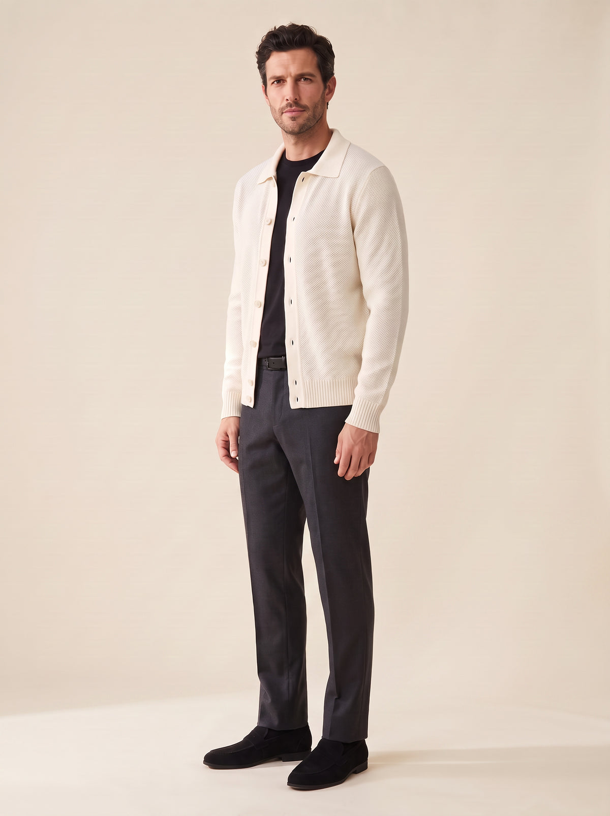 FRADI Milk Collared Cardigan – MILK - Full Three Quarter