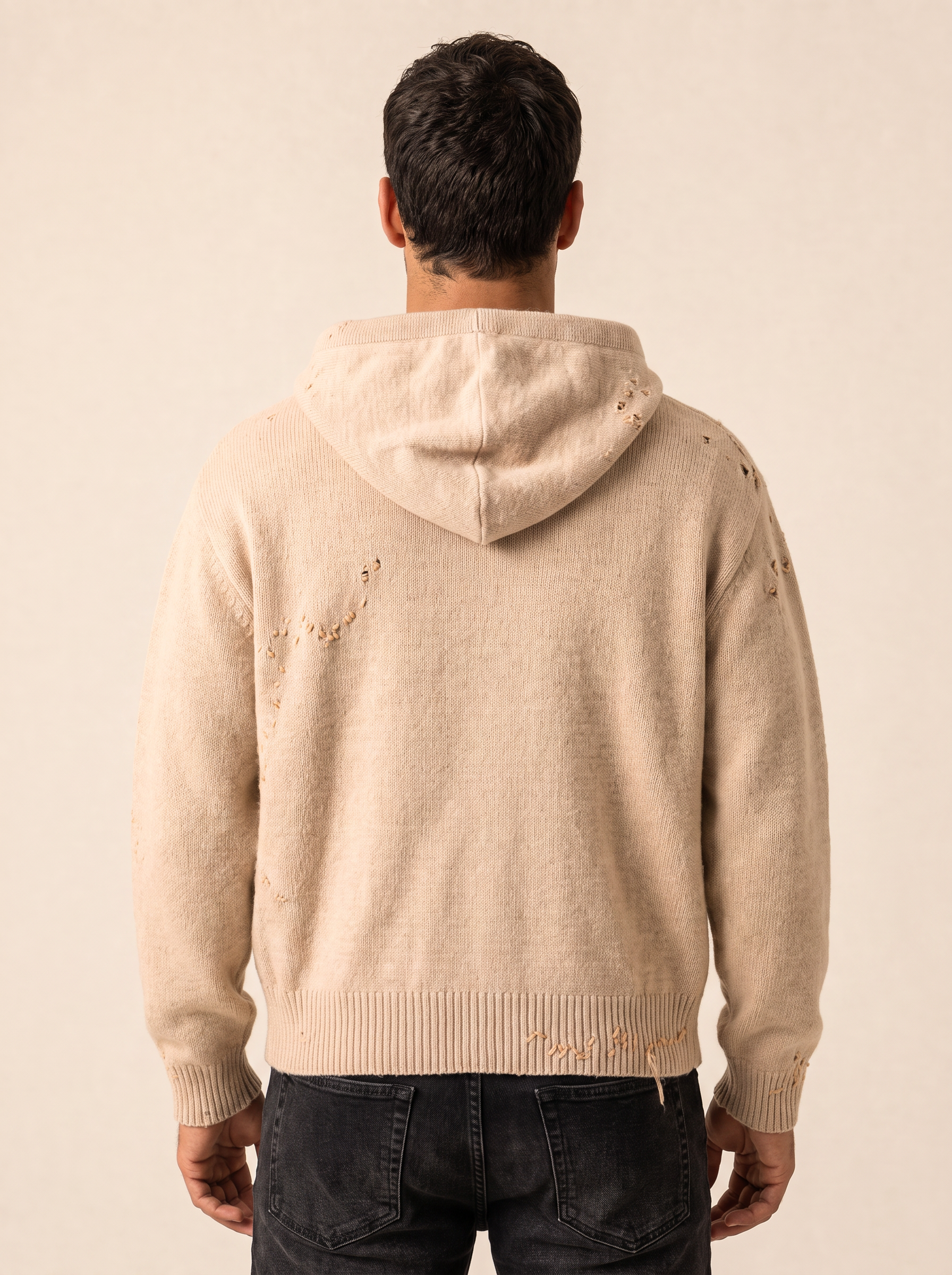 NIGHTCRAWLER KNIT HOODIE - DOM REBEL – BEIGE - Hero Back
