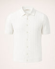 Gran Sasso Cotton Cable Knit Full-Button Polo – White - Ghost Front